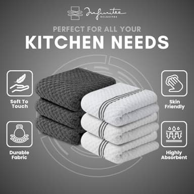 Infinitee Xclusives 100% Cotton Kitchen Towels - 15x25 Inch Ultra Soft Tea Towel, Super Absorbent Terry Dish Towels for Kitchen Linens |Grey| - Image 7