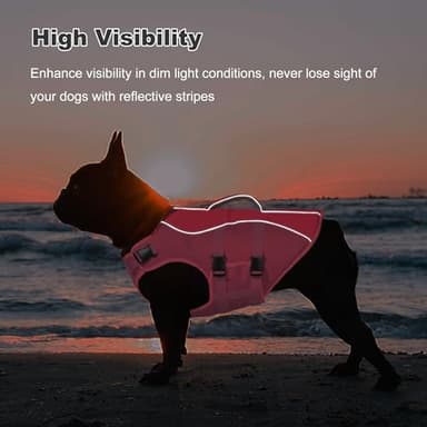Petglad Dog Life Jacket, Reflective Dog Harness Life Vest with Rescue Handle for Swimming Boating, Adjustable High Buoyancy Flotation Swim Vest for Small Meium Large Dogs - Pink, M - Image 3
