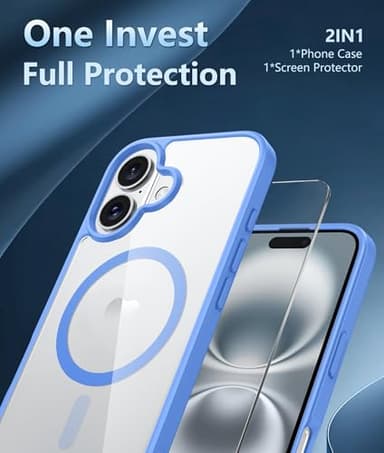 FNTCASE for iPhone 16 Phone Case: Clear Magnetic Military Grade Drop Protection Anti Yellowing Slim Case - Rugged Shockproof Protective Transparent Cell Phone Cover (E-Ultramarine) - Image 6
