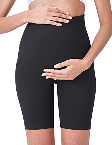 POSHDIVAH Women's Maternity Yoga Shorts Over The Belly Bump Workout Active Short Pants Black 8" Large - Image 3