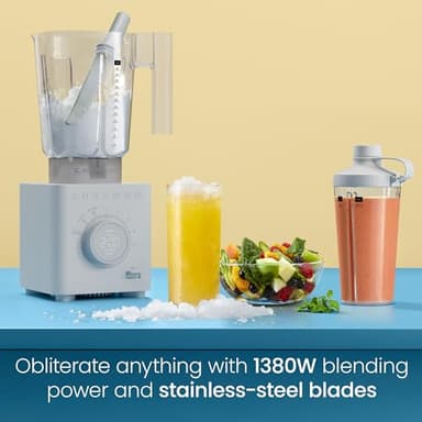 Chefman Obliterator 48 oz Countertop Blender for Smoothies, 1380W Motor to Crush Ice, Nuts, and Frozen Fruit with Stainless Steel Blade, Auto Blend Function, Includes 20 oz Travel Jar - Concrete - Image 3