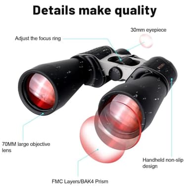 OPTIVORA 20 * 70 Binoculars for Adults High Powered for Bird Watching,Hunting and Traveling with BAK4 Lens,Kit Also Includes Long Range Binoculars Tripod Adapter,Compass and Carrying Bag - Image 5