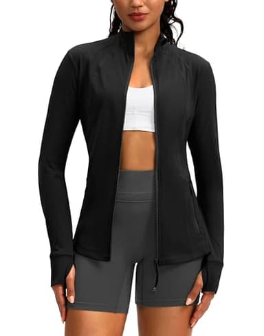G Gradual Women's Zip Up Workout Jackets with Pockets Slim Fit Cottony Soft Jacket for Running Athletic Yoga (Black,M) - Image 1