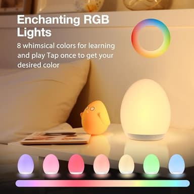 JolyWell Night Light for Kids, Baby Egg Light with 7 Colors Changing Mode & Stepless Dimming, Nursery Night Lamp BPA Free,Rechargeable Egg Night Light for Breastfeeding 1h Timer & Touch Control, Wood - Image 3