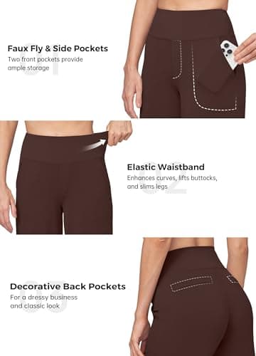 Willit Women's Yoga Pants Wide Leg Dress Work Pants Stretch Casual Pants Slacks with Pockets High Waist 30" Brown XL - Image 5