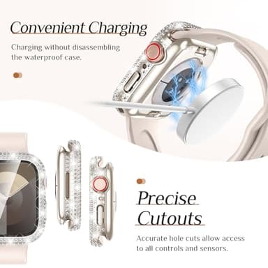 Goton 45mm Waterproof Bling Case for Apple Watch Screen Protector Series 9/8/7 45 mm, Sparkling PC Front Bumper & Hollow Back for iWatch Cover, Splash-Resistant, Easy Install - Image 7