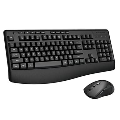 Wireless Keyboard and Mouse Combo, E-YOOSO 2.4GHz Full Sized Ergonomic Wireless Keyboard with Wrist Rest, 3 DPI Adjustable and 6 Buttons Cordless USB Mouse for Computer, Laptop, PC, Windows (Black) - Image 1