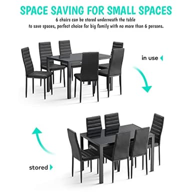 Gizoon Glass Dining Table Sets for 6, 7 Piece Kitchen Table and Chairs Set for 6 Person, PU Leather Modern Dining Room Sets for Home, Kitchen, Living Room - Image 7