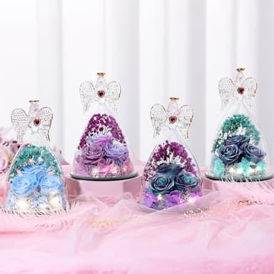 Tiaronics Mothers Day Rose Gifts for Women, Large Angel Figurines with Real Roses, Preserved Real Flower Rose for Her-MultiPurple - Image 6