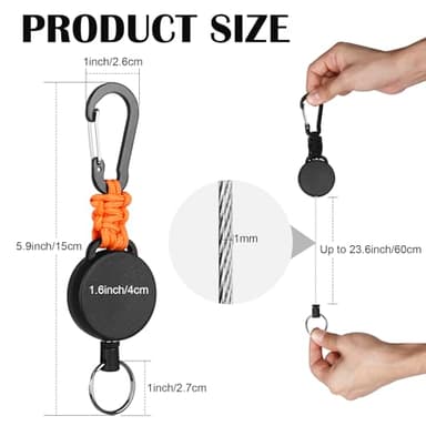 Levateeta Retractable Keychain Heavy Duty Carabiner Badge Holder Retractable Badge Reel ID Holder Steel Cord and Paracord Extendable Key Ring 4 Pack - Image 2
