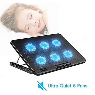 LIANGSTAR Laptop Cooling Pad, Laptop Cooler with 6 Quiet Fans for 12-17 Inch Notebook Gaming Fan Stable Stand, 7 Height & Wind Speed Adjustable, 2 USB Port & Phone Holder (Black) - Image 2