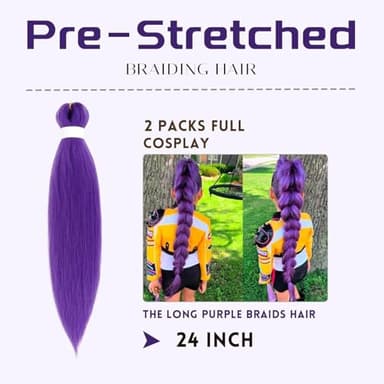 Purple Braiding Hair Pre Stretched Synthetic Braiding hair Extensions for Braids Purple Long Rumi Wig Halloween Costume Cosplay (24 inches) - Image 2