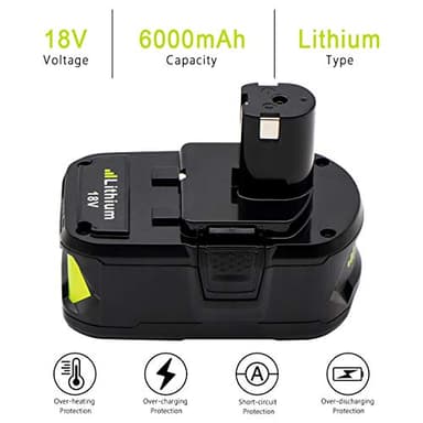 KINGTIANLE 1pack 6.0Ah 18V Replacement Battery for Ryobi 18V Lithium P102 P103 P105 P107 P108 P109 Ryobi ONE+ Cordless Tool - Image 2