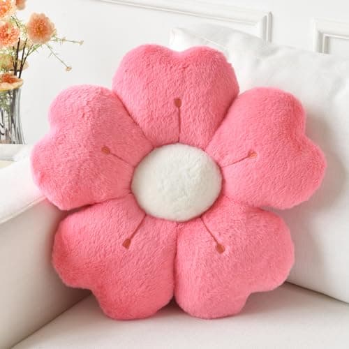 Ddliury Flower Pillow, Flower Shaped Pillow Decorative Throw Pillows for Bed Couch, Cute Daisy Pillow Dorm Decor Floor Seating Cushion (Hot Pink, 19.6 Inches) - Image 1