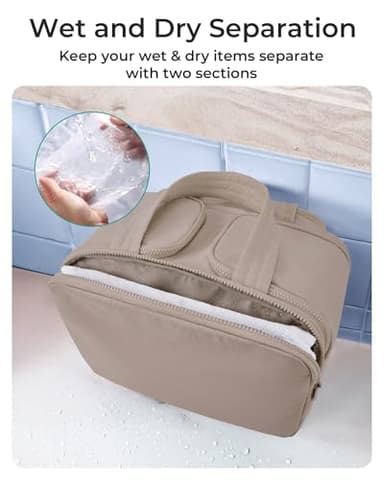 BAGSMART Travel Toiletry Bag, Lightweight Large Wide-open Travel Bag for Women, Puffy Cosmetic Makeup Bag Organizer with Handle for Accessories,Essentials, Toiletries, Grayish Brown - Image 5