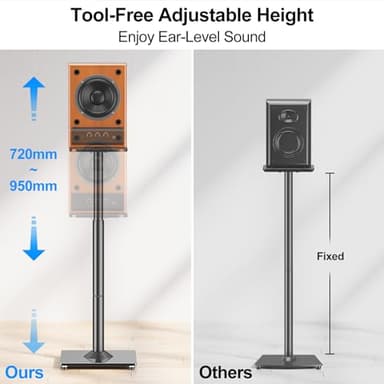 MOUNTUP Universal Speaker Stands Pair 28.3" to 37.4" Height Adjustable Floor Speaker Stands, Holds Bookshelf & Satellite Speaker Large Speaker, Up to 22LBS Cable Concealing 9.8" Plate Black MU9132-L - Image 2