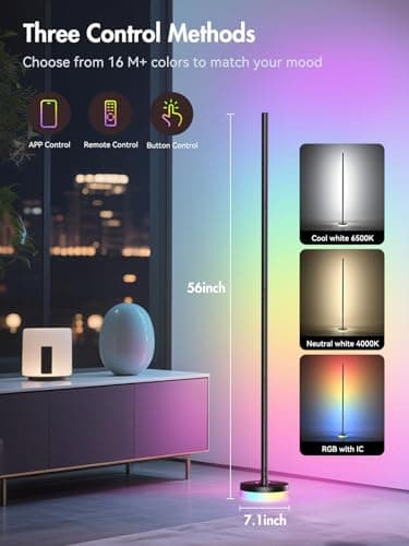 OIYN Corner Floor Lamp, RGBICW LED Corner Lamp with 1300lm Smart Modern Floor Lamp,App & Remote Control,Music Sync,Color Changing Standing Lamp for Bedroom Living Room and Gaming Rooms - Image 2