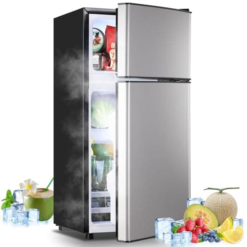 TACOOL 2.4 Cu.ft Mini Fridge Mini Refrigerator with Freezer Dual Door Dorm Fridge for Personal Senven Temp Gear Suit for Apartment, Bedroom, Rv Silver - Image 1