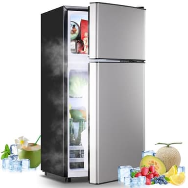 TACOOL 2.4 Cu.ft Mini Fridge Mini Refrigerator with Freezer Dual Door Dorm Fridge for Personal Senven Temp Gear Suit for Apartment, Bedroom, Rv Silver - Image 1