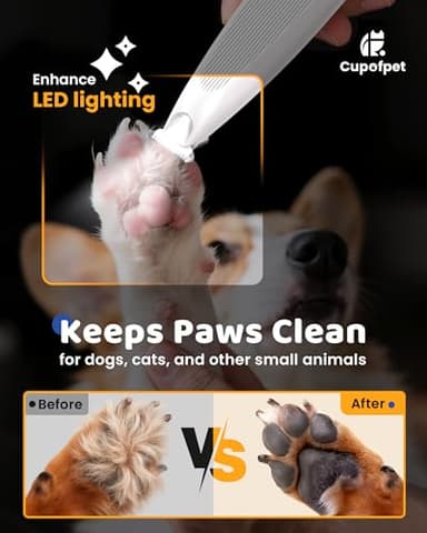 Dog Paw Trimmer with LED Light, 35dB Low Noise Precision Pet Paw Trimmer for Dogs Cats Grooming Clippers, 2 Speed Safety Electric Paw Hair Trimmer for Paws, Ears, Rump, Face, Eyes (White) - Image 3