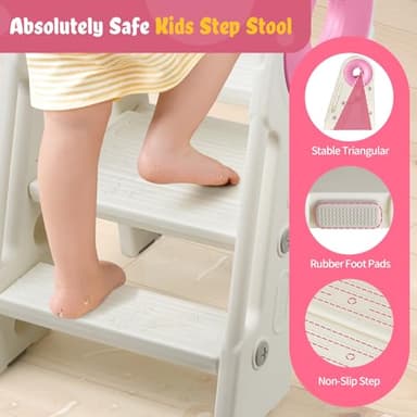 Foldable Toddler Step Stool, 2-3 Step Kids Bathroom Stool for Sink and Toilet, Non-Slip Potty Training Helper for Ages 18 Months to 3 Years (Pink) - Image 5