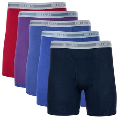 Gildan Men's Underwear Boxer Briefs, Multipack, Cardinal Red/Stripe/Metro Blue/Dot/Navy (5-Pack, Classic Length) - Image 1