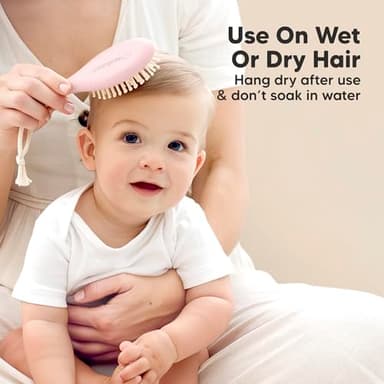 Baby Hair Brush and Comb Set for Newborn - Wooden Baby Hair Brush Set with Soft Goat Bristle, Baby Brush Set for Newborns, Baby Brush and Comb Set Girl, Boy, Toddler Cradle Cap Brush (Oval, Blush) - Image 6
