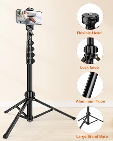 Phone Tripod, 85" Tall Tripod for iPhone with Gooseneck and Remote, Overhead Phone Stand for Recording Watching Cooking Fitness Vlog, Compatible with iPhone Android, Black - Image 8