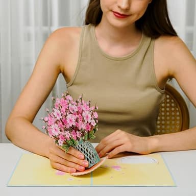 Paper Love 3D Cherry Blossom Flower Bouquet Pop Up Card, with Forever Flowers Keepsake, Gift for Birthday, Graduation, Get Well, Thank You, All Occasion or Just Because - Oversized 10" x 7" Cards - Includes Envelope And Note - Image 2