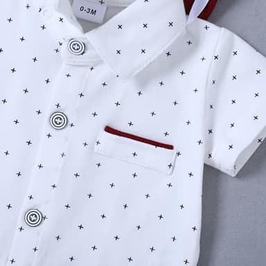 ZOEREA Baby Boy Clothes Suit Infant Short Sleeve Gentleman Outfits Dress Shirt+Bowtie+Suspender Shorts Wine Red 0-18M - Image 7
