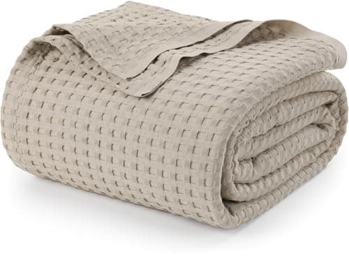 Utopia Bedding Khaki 100% Cotton Waffle Blanket 300 GSM [King - 90x108 Inch] Soft Lightweight Breathable Bed Blanket for All Season - Image 1