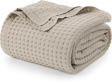 Utopia Bedding Khaki 100% Cotton Waffle Blanket 300 GSM [King - 90x108 Inch] Soft Lightweight Breathable Bed Blanket for All Season - Image 1