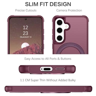 BENTOBEN for Samsung Galaxy S24 Plus Magnetic Case & Galaxy S25 Plus Phone Case, [Compatible with MagSafe] Rotatable Kickstand Ring Holder Design Shockproof Bumper Women Men Protective Cover, Wine Red - Image 5