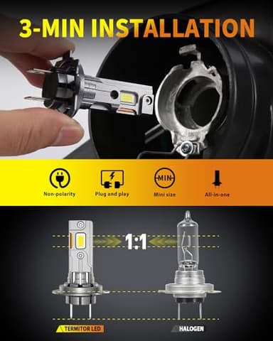 Termitor H7 Light Bulbs, 30000LM 800% Super Bright, 6500K Cool White, Real 1:1 Halogen Mini Size H7 H7LL Fog Light bulb, Plug and Play, Pack of 2 - Image 5
