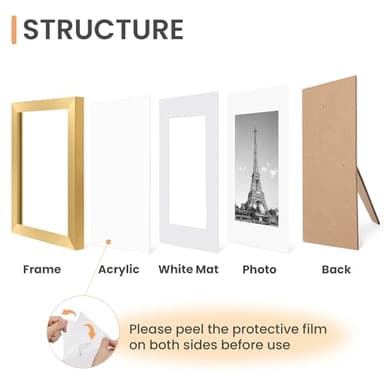 upsimples 8.5x11 Picture Frame Set of 10, Display Pictures 6x8 with Mat or 8.5x11 Without, Multi Photo Frames Collage for Wall or Tabletop Display, Gold - Image 4