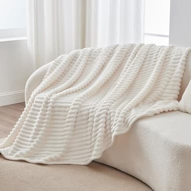 BEDELITE Twin Blanket for Couch & Bed, 300GSM Soft & Warm Fleece Blanket, Decorative and Giftable Striped Cream White Blankets for Women, Men, 60"x80" - Image 9