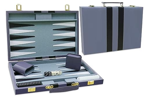 Backgammon Set - Classic Board Game with Premium Leather Case - Portable Travel Strategy Backgammon Game Set for Adults, Kids - Suitable as (18inch, Gray) - Image 1