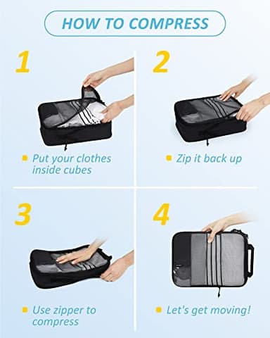 BAGSMART 6 Set Compression Packing Cubes for Travel, Lightweight Vacation Travel Essentials for Men, Travel Accessories for Suitcase Organizer Bags Set, Durable Luggage Organizer Travel Bags - Image 5