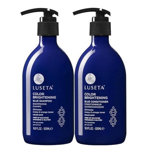 Luseta Blue Shampoo & Conditioner Set - Color Brightening for Brassy and Brunette Treated Hair, Revive Cool Tones, 2x 16.9oz - Image 1