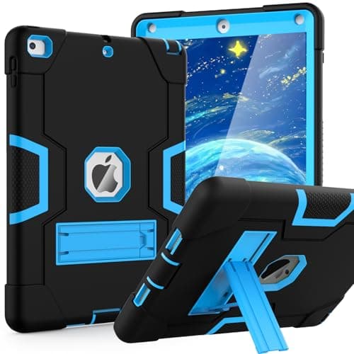 OKP Case for iPad 6th Generation/iPad 5th Generation/iPad 9.7 inch/iPad Air 2, Shockproof Case for iPad 9.7 inch 2018/2017 with Kickstand, Black+Blue - Image 1