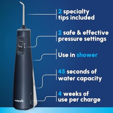 Waterpik Cordless Pulse Rechargeable Portable Water Flosser for Teeth, Gums, Braces Care and Travel with 2 Flossing Tips, Waterproof, ADA Accepted, WF-20 Blue, Packaging May Vary - Image 2