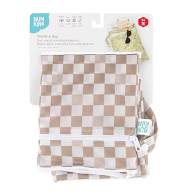 Bumkins Waterproof Wet Dry Bag for Baby, Travel, Swim Suit, Cloth Diapers, Pump Parts, Pool, Beach, Gym Clothes, Toiletry, Hook to Stroller, Daycare, Zipper Reusable Wetdry Packing Pouch, Beige Check - Image 6
