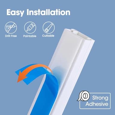 YesBes 116in Cord Hider Kit, Cord Covers for Wires on Wall, Paintable Cable Raceway, Cord Hider for Wall Mount tv, tv Cable Hider Wall kit, Wire Covers for Cords, W0.96in X H0.57in, White - Image 3