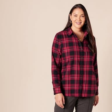 Amazon Essentials Women's Regular-Fit Long-Sleeve Lightweight Plaid Flannel Shirt, Black Pink Chelsea Tartan, XX-Large - Image 6
