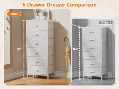 Furnulem White Tall Dresser for Bedroom,Vertical Storage Tower Unit and End Table with 6 Fabric Drawers, Nightstand Furniture with Drawer Organizer in Living Room,Closet,Entryway,Hallyway - Image 3