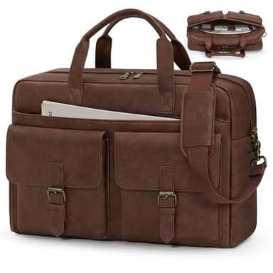 RAINSMORE Messenger Bag for Men 16 Inch Leather Laptop Bags Work Computer Briefcase Vintage Mens Satchel Shoulder Bag for Work, Office, Business, Travel, Brown - Image 1