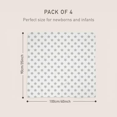 GLLQUEN BABY Muslin Swaddle Blankets 4-Pack Breathable Receiving Blankets (35" x 40") Soft Baby Blankets for Girls and Boys Newborn Essentials Muslin Burp Cloths Swaddle Wrap Baby Gift (Star - Image 5