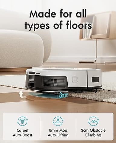 Yeedi Cube Robot Vacuum Cleaner, All-in-1 Vacuum and Mop (Auto Clean+Auto Empty), 5100Pa Suction Power with 180mins Runtime 8mm Mop Lifting, Compatible with Alexa - Image 3