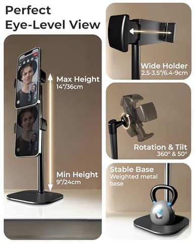 COOPER ChatStand, Adjustable Cell Phone Stand for Desk, Phone Stand for Recording, iPhone Holder for Filming, Small Tripod for iPhone, Fits Samsung, Android Smartphones - Night Black - Image 3