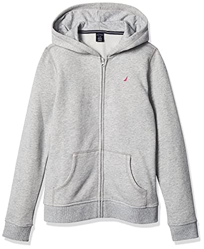 Nautica Girls' School Uniform Full-Zip Fleece Hoodie, pastel grey, Medium(8/10) - Image 1